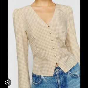 NWT reformation Callie blouse in “yellow plaid”